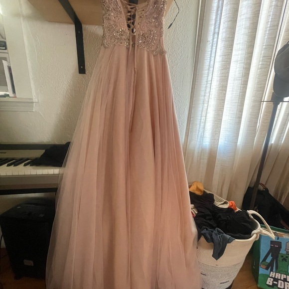 Terani Couture, Ballroom Gown, Strapless, Pink, Beaded Detail With Lace up Back. - Picture 6 of 7